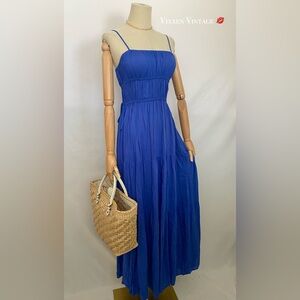 PINCH SLEEVELESS PLISSE TIERED MAXI DRESS IN ROYAL BLUE